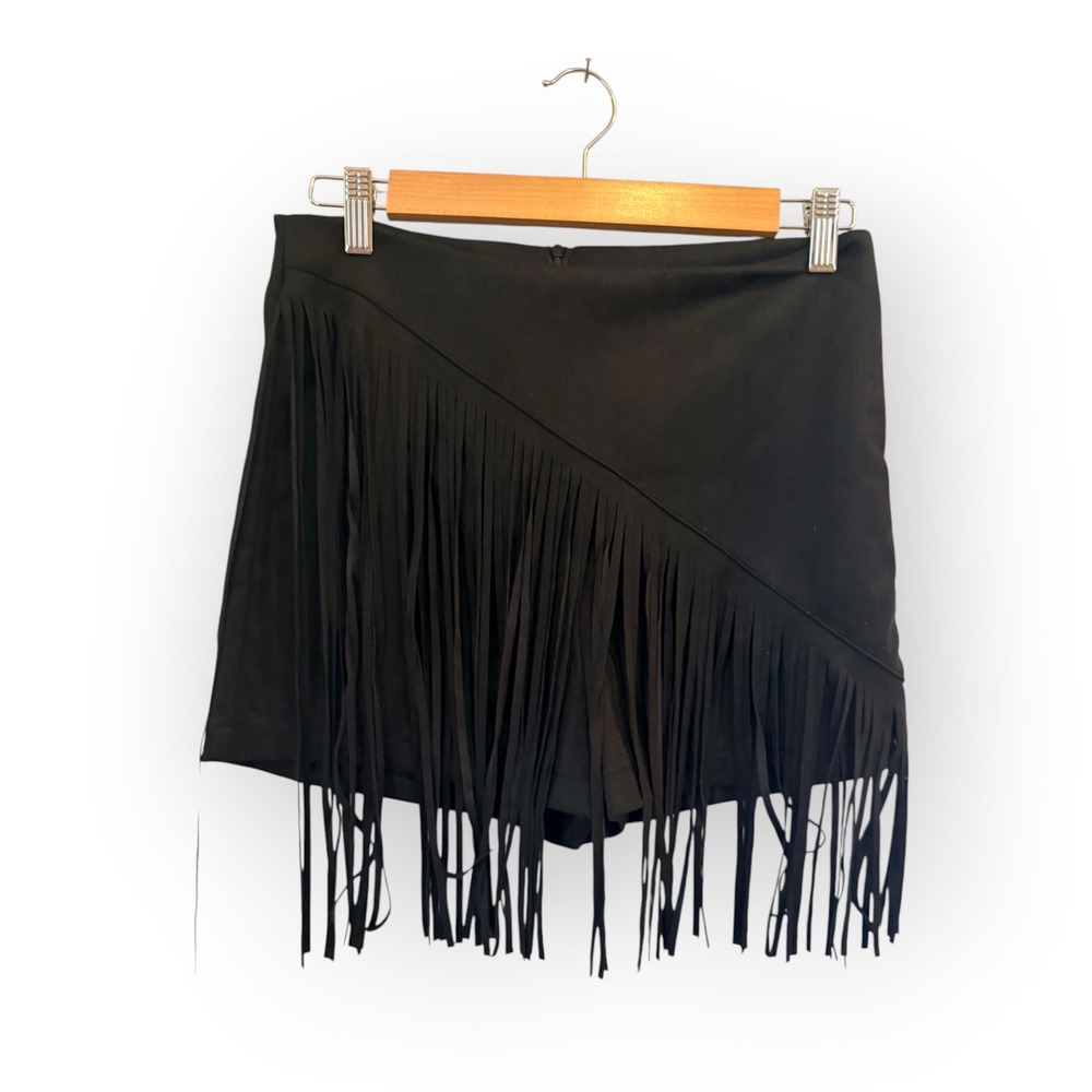 Black Fringe Western Skort M Festival Rodeo Cowgirl Country Dance Statement Y2K